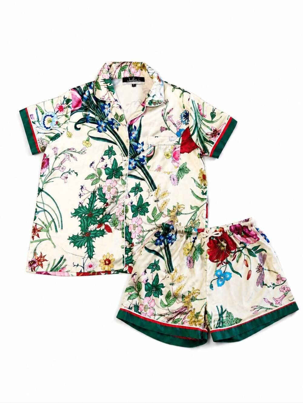 DALIA MACPHEE Women’s Size Small Floral Print Satin Pajama Shirt & Short Set
